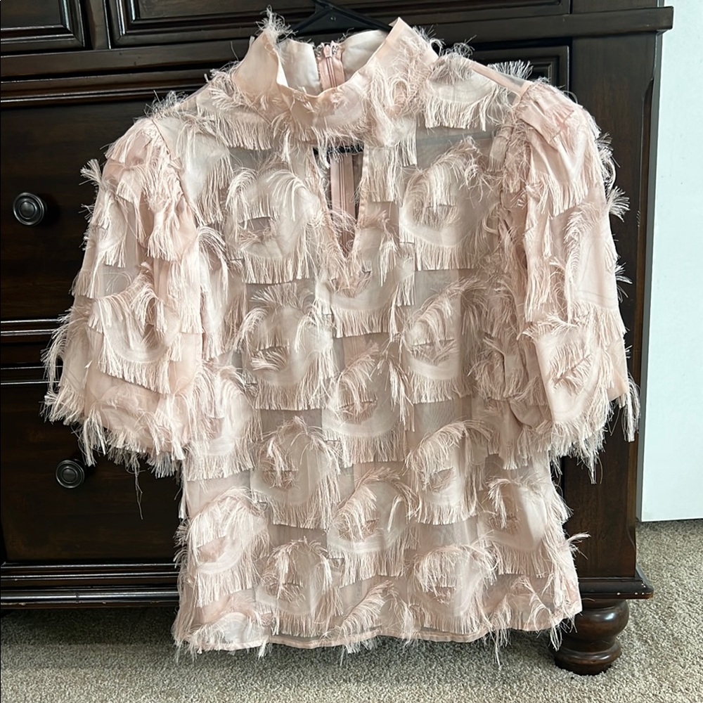 Pink textured Blouse with Short Sleeves